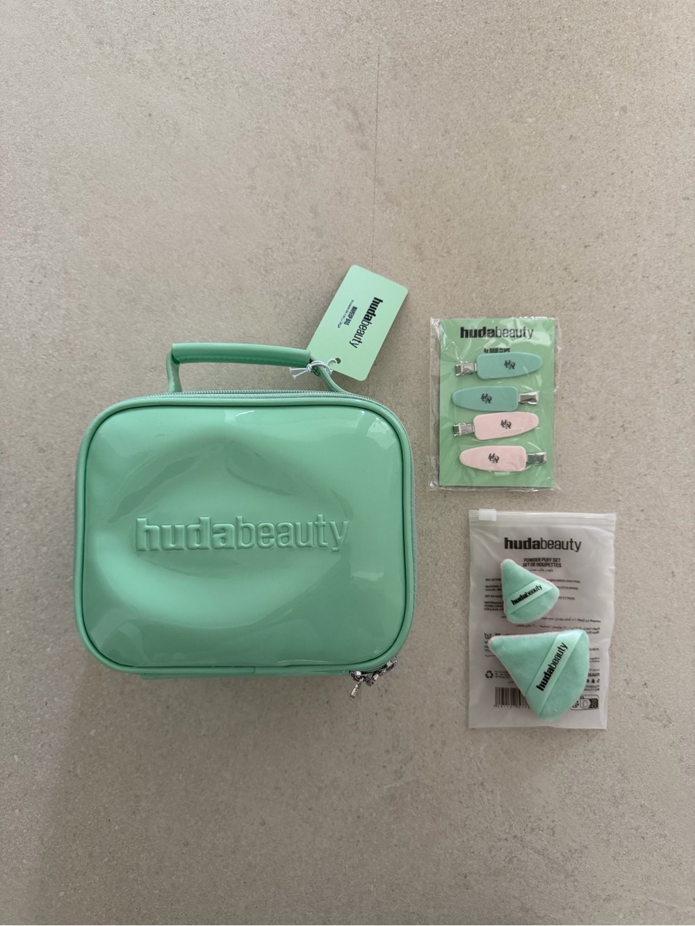 huda beauty Mint Green Cosmetic Travel Case with Accessories